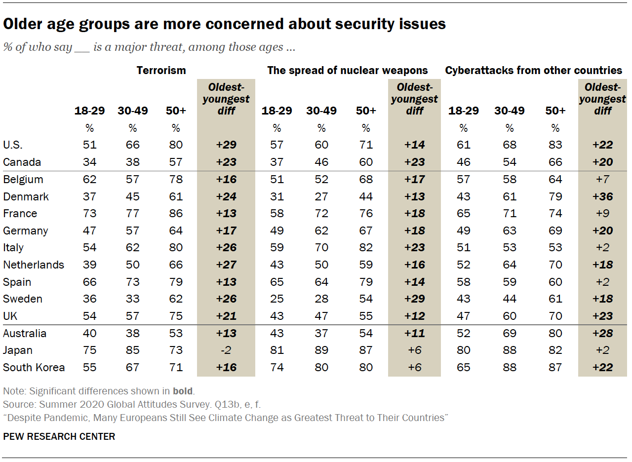 Chart shows older age groups are more concerned about security issues