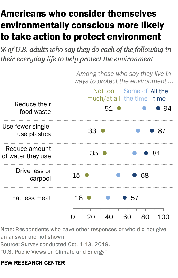 Americans who consider themselves environmentally conscious more likely to take action to protect environment 
