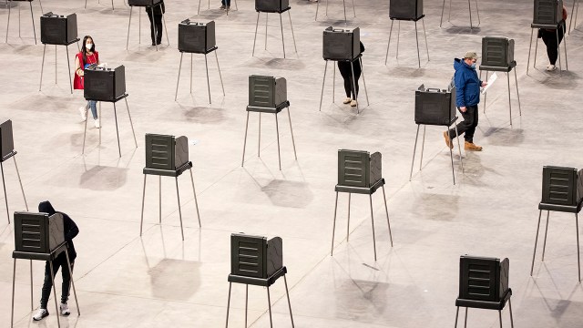 Voting booths in Bangor, Maine, on Nov. 3. (Brianna Soukup/Portland Press Herald via Getty Images)