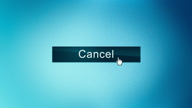 An illustration of a computer screen with a cursor hovering over a button marked "cancel."
