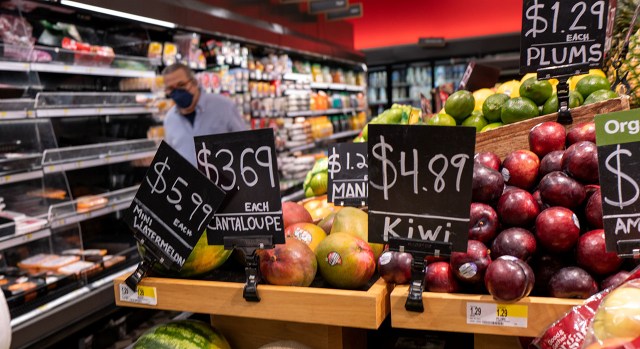 Produce prices are displayed at a grocery store on June 10, 2022, in New York City.