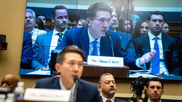 TikTok CEO Shou Zi Chew testifies before the House Energy and Commerce Committee on Capitol Hill, defending China-based parent company ByteDance's data privacy practices, on March 23, 2023. (Kent Nishimura/Los Angeles Times via Getty Images)