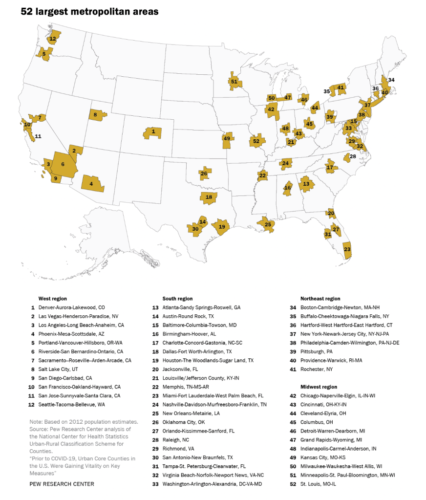 52 largest metropolitan areas