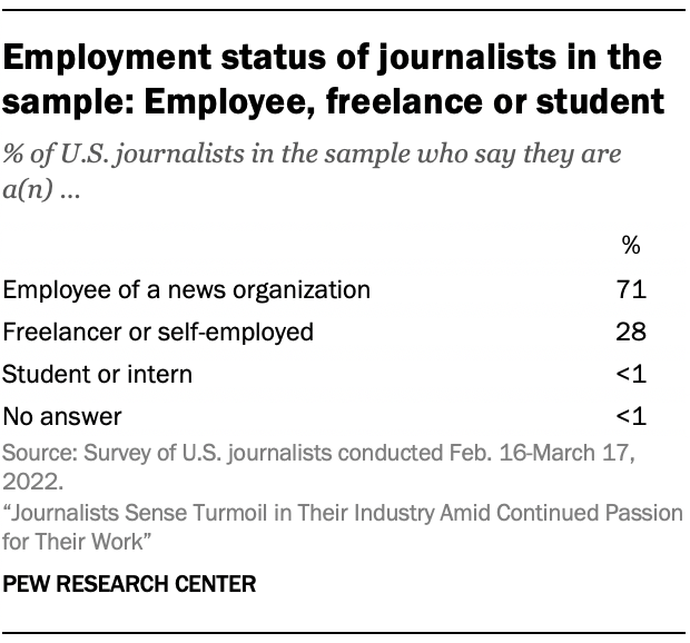 Employment status of journalists in the sample: Employee, freelance or student