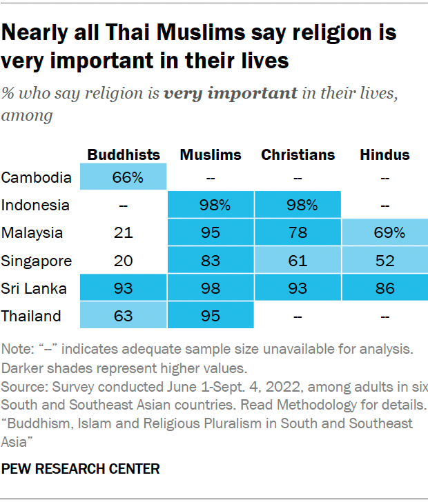 Nearly all Thai Muslims say religion is very important in their lives