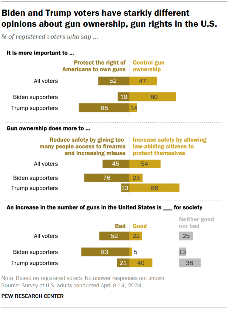 Biden and Trump voters have starkly different opinions about gun ownership, gun rights in the U.S.