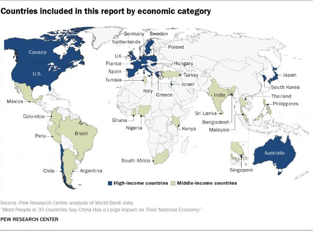 A map showing Countries included in this report by economic category