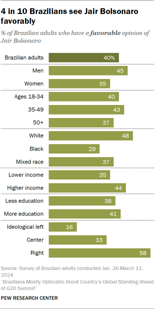 A bar chart showing that 4 in 10 Brazilians see Jair Bolsonaro favorably
