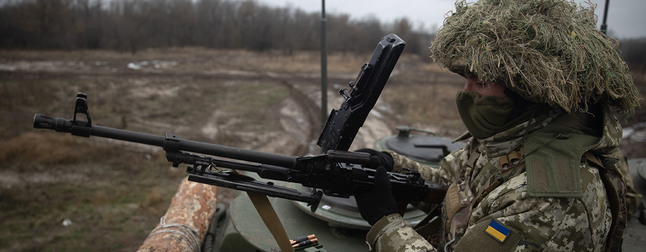 A Ukrainian gunner stands guard in an infantry fighting vehicle on Dec. 7, 2023, in the Donetsk province of Ukraine. (Roman Chop/Global Images Ukraine via Getty Images)