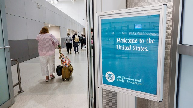 A terminal welcome sign at Miami International Airport. (Jeffrey Greenberg/Universal Images Group via Getty Images)