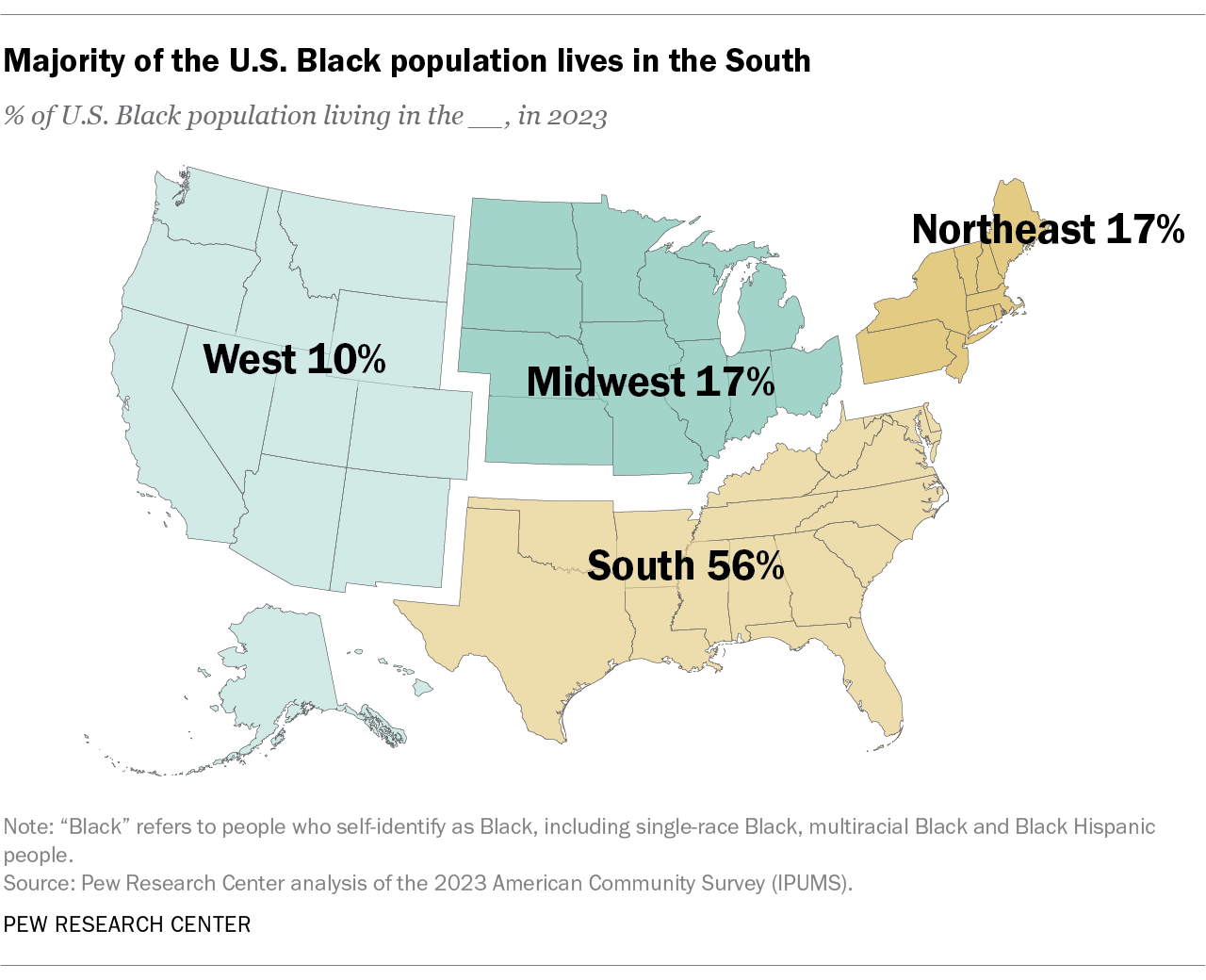 A map showing that Majority of the U.S. Black population lives in the South