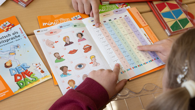 Refugee children from Ukraine take German language classes in Lower Saxony, Lorup, Germany in 2022. (Friso Gentsch/picture alliance via Getty Images)