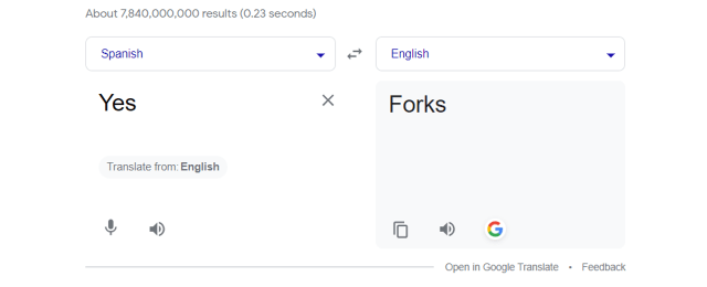 Screenshot from Google Translate