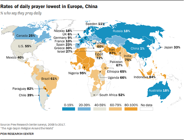 least religious countries in the world